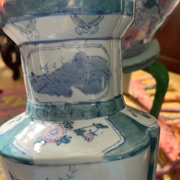 Vintage Asian Vase Decorative Ceramic Oriental Pot Peacock and Poppy Pattern 14" - Picture 14 of 16